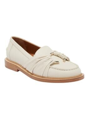 Chloe C Monogram Embellished Italian Leather Cream Flat Loafers